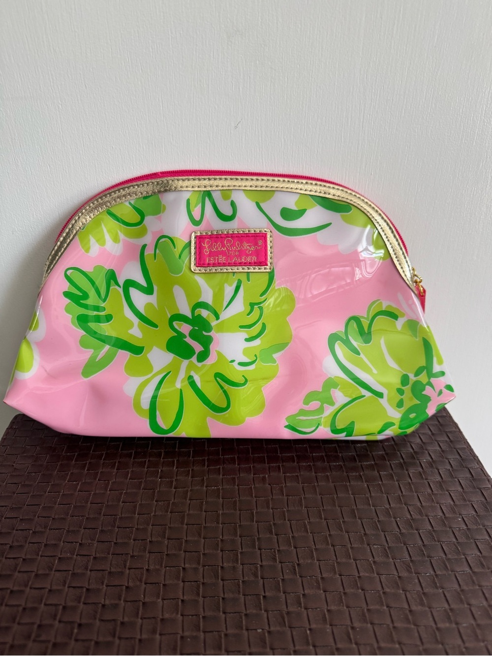 Lilly Pulitzer Pink Cosmetic Pouch with Lime Green Floral Print